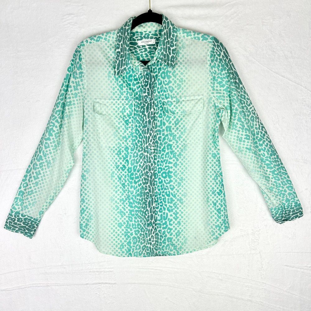 Equipment Femme Cotton Ombre Leopard Cheetah Button Up Shirt Size Small Teal